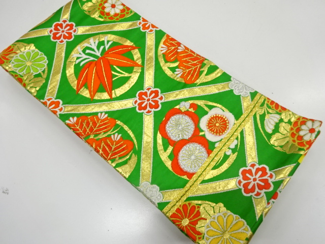 アンティーク　格天井に松竹梅模様織り出し子供帯（着用可）